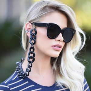 Black Oversized Cateye Sunglasses with Chain